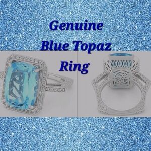 Sterling Silver Blue Topaz Halo Ring SZ 9 NEW